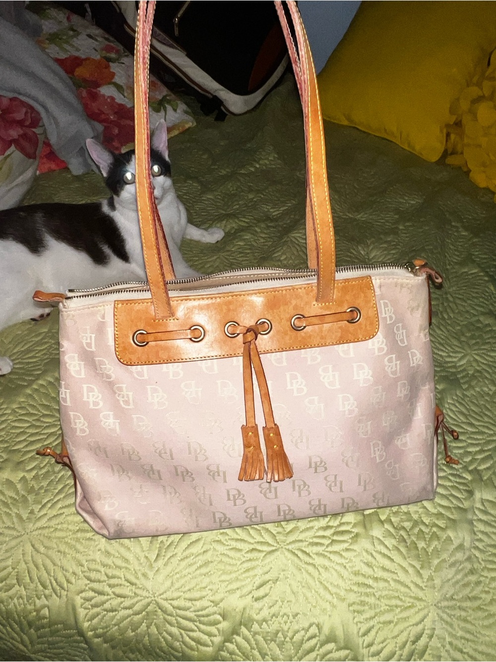 Dooney & Bourke Brown Leather Zip-Top Tote with Logo Lining
